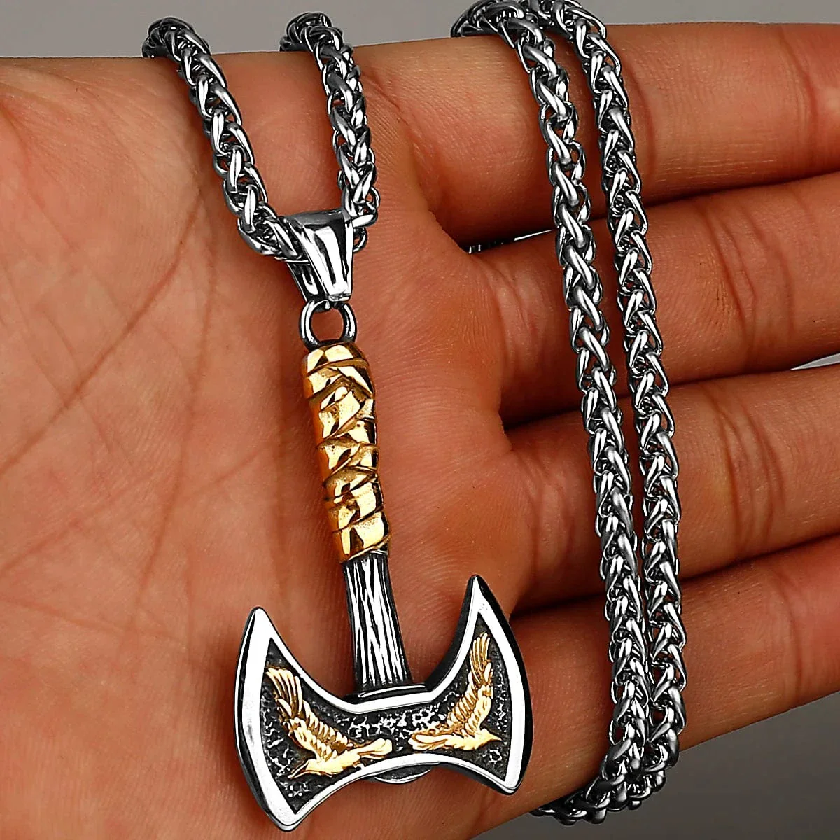 Odin Ravens Double Axe Necklace - Image 5