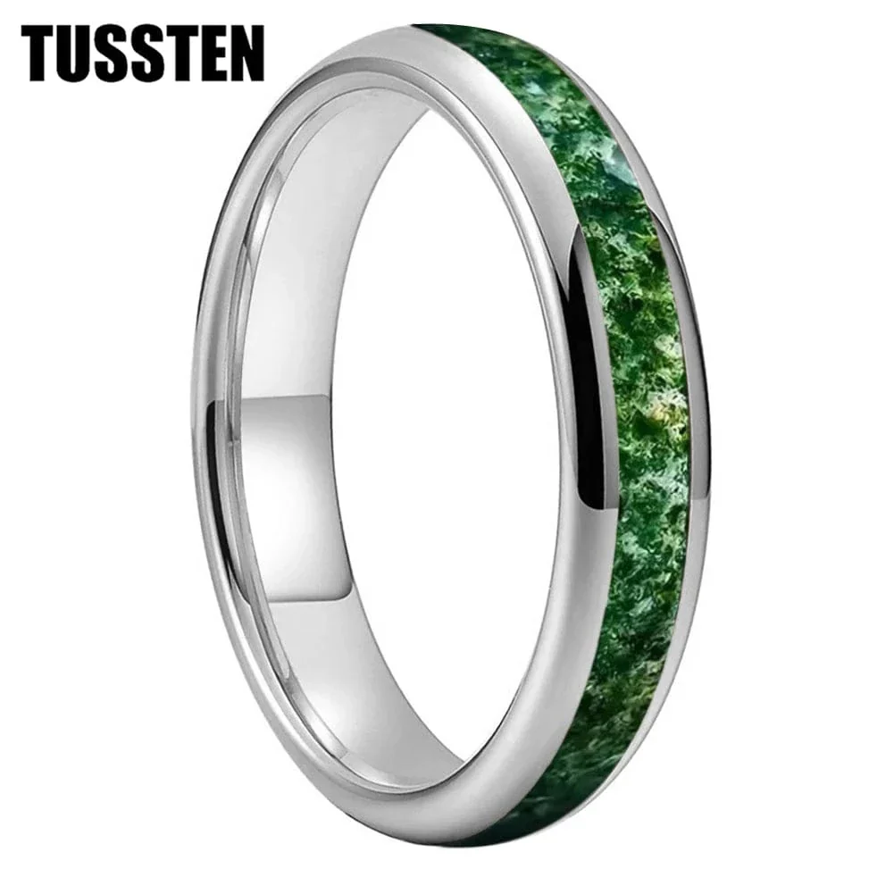 Green Moss Agate Inlay Tungsten Carbide Wedding Band - Image 11