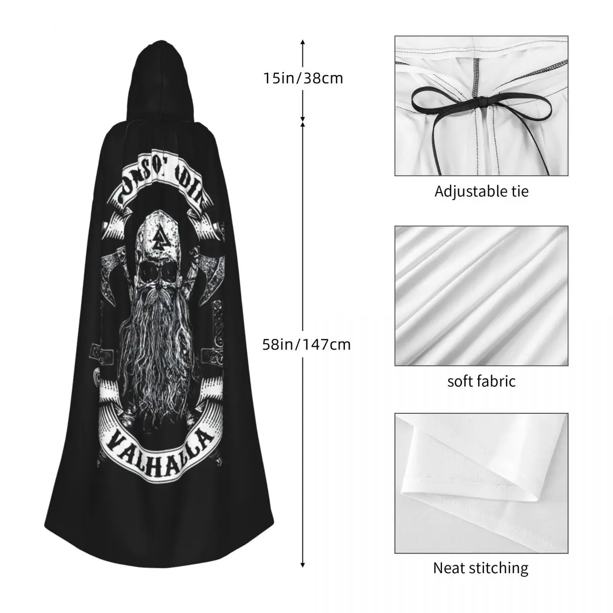 See You in Valhalla Cloak – Skull Viking Hooded Cape for Warriors - Image 5