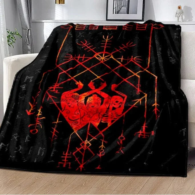Vikings Norse Mythology Odin Valhalla Symbols - Soft Plush Blankets - Image 17