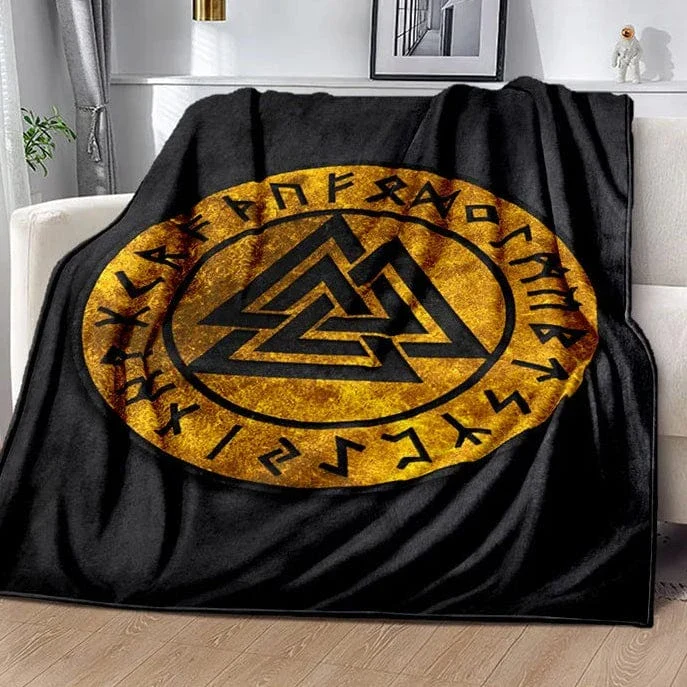 Vikings Norse Mythology Odin Valhalla Symbols - Soft Plush Blankets - Image 4
